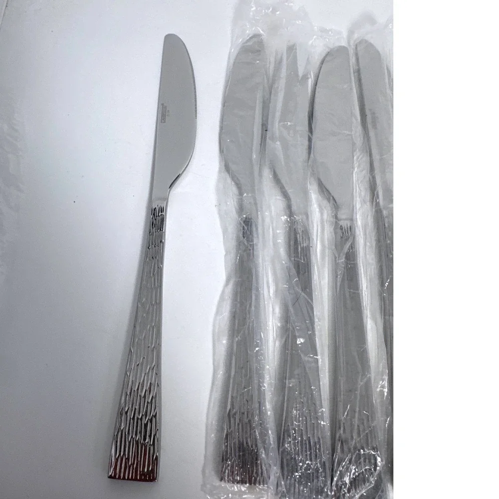 Cambridge Dinner Knives Set 7‎ Silver New Textured Bark Handle Stainless Steel